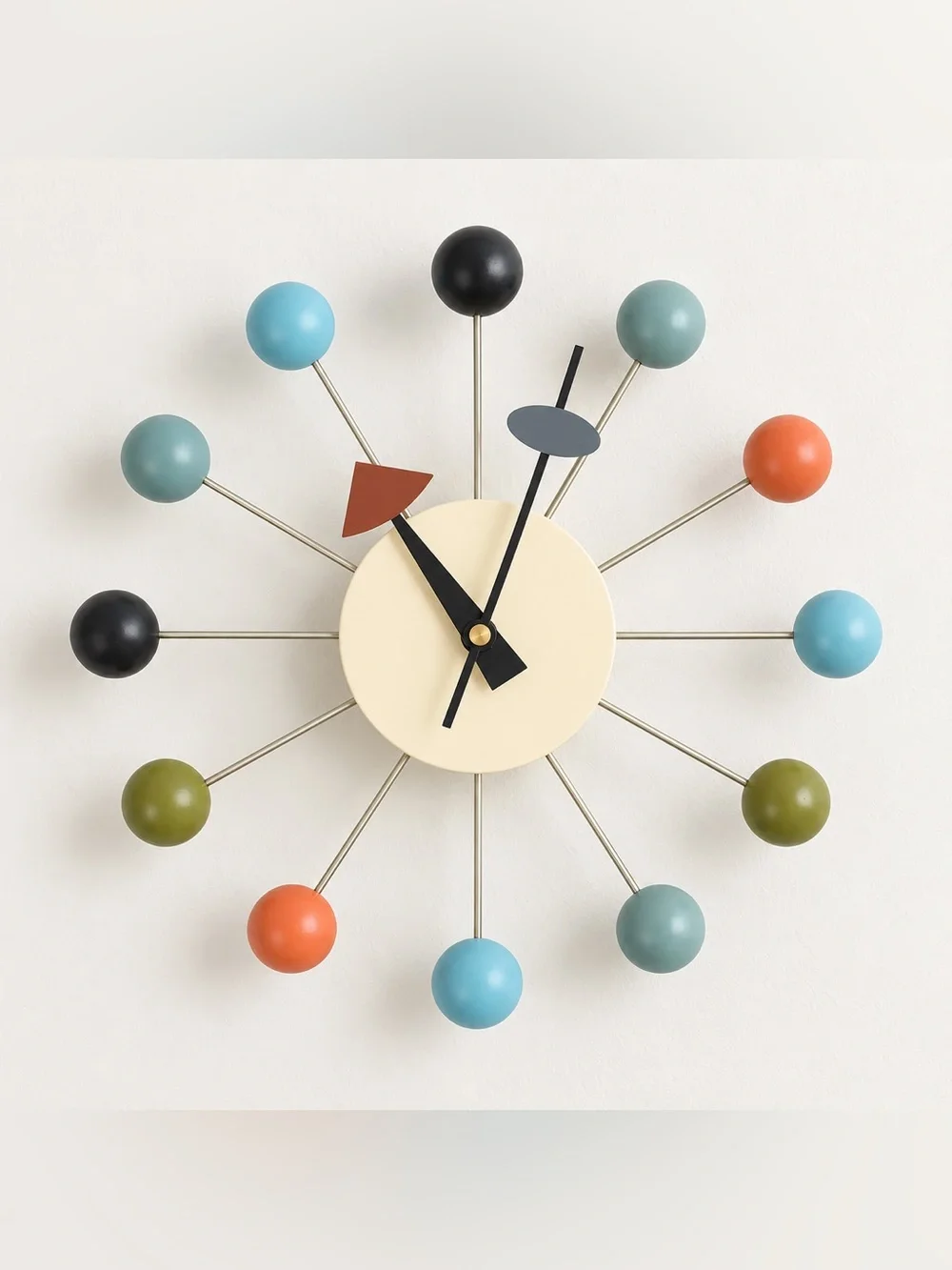 Mid Century Modern 13 in Atomic Starburst Wall Clock Colorful Retro Decor